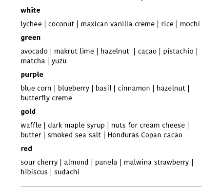 Tasting Menu: Colours